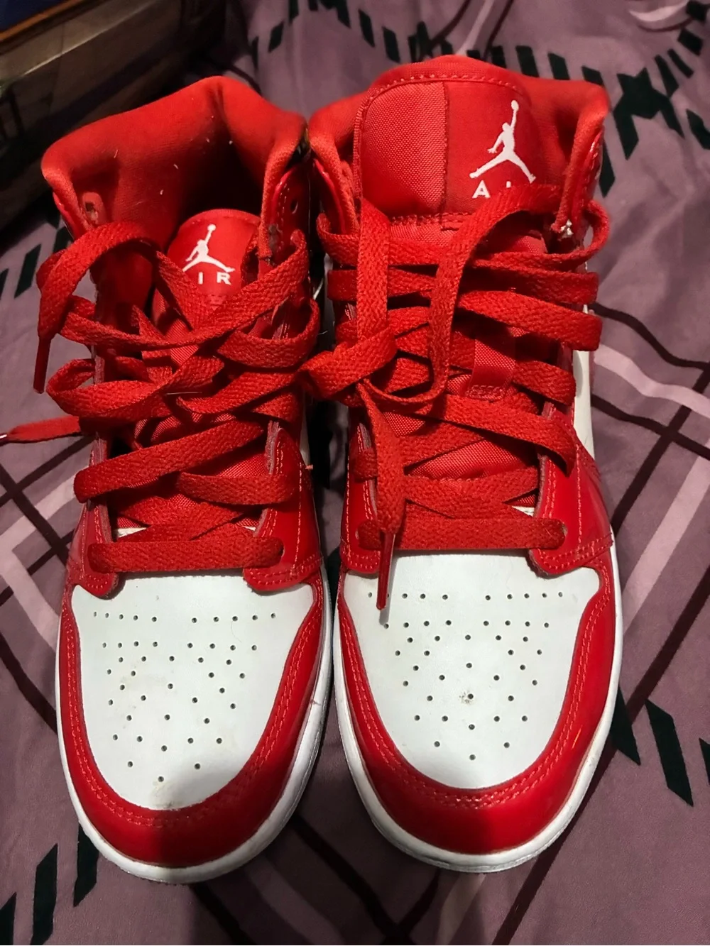 Nike Kids Red and White High-Top Sneakers with Swoosh